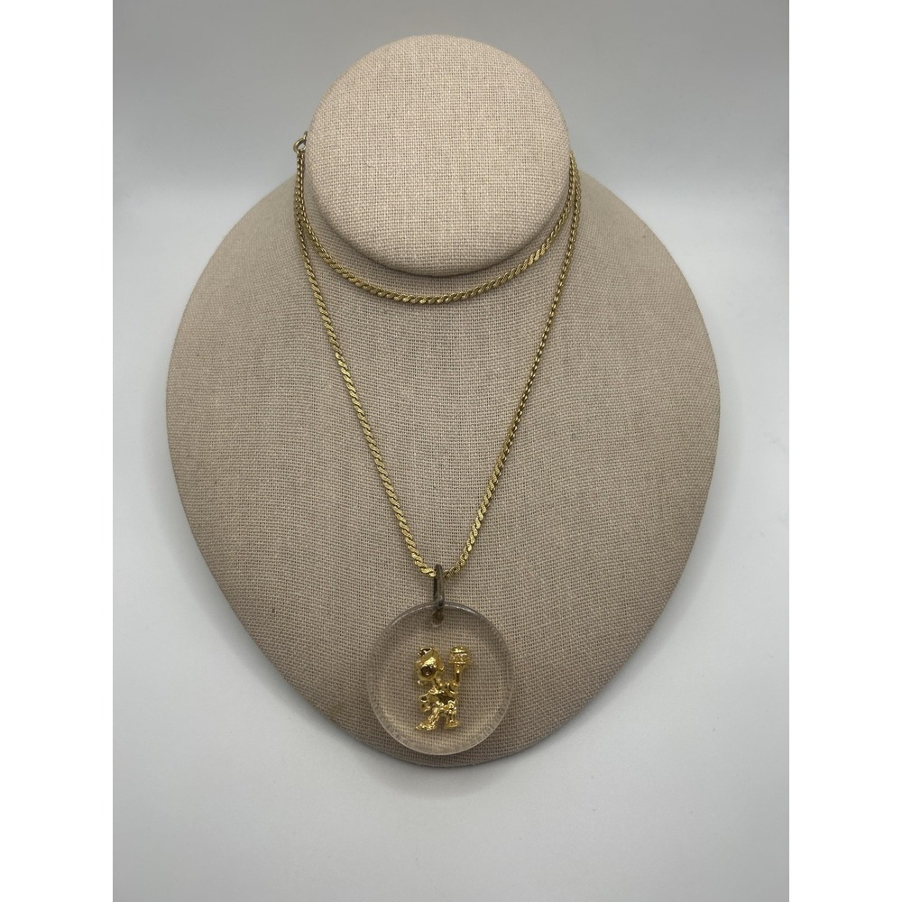 Big Boy Burger Disc Pendant‎ Necklace Gold Tone Retro Charm